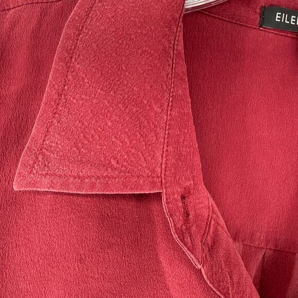 Eileen Fisher Top Silk Long Sleeve Button Up XS Burgundy Red Collared Relaxed - Picture 5 of 11
